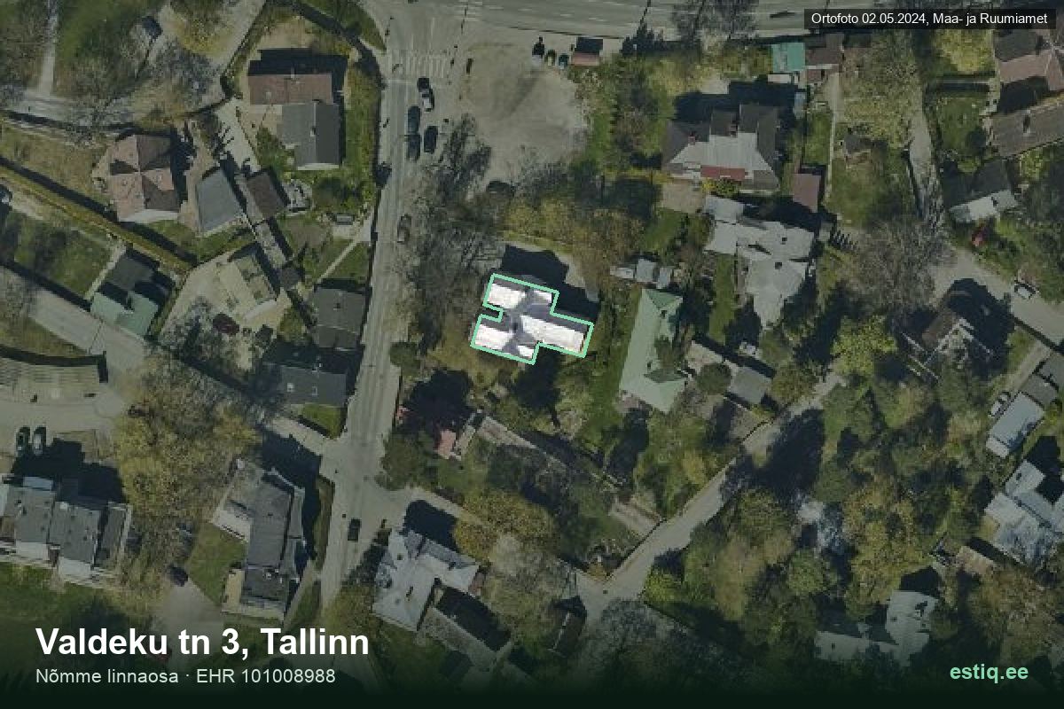 Valdeku tänav 3, Tallinn – hoone aerofoto, kontuur ehitisregistri (EHR) andmetest