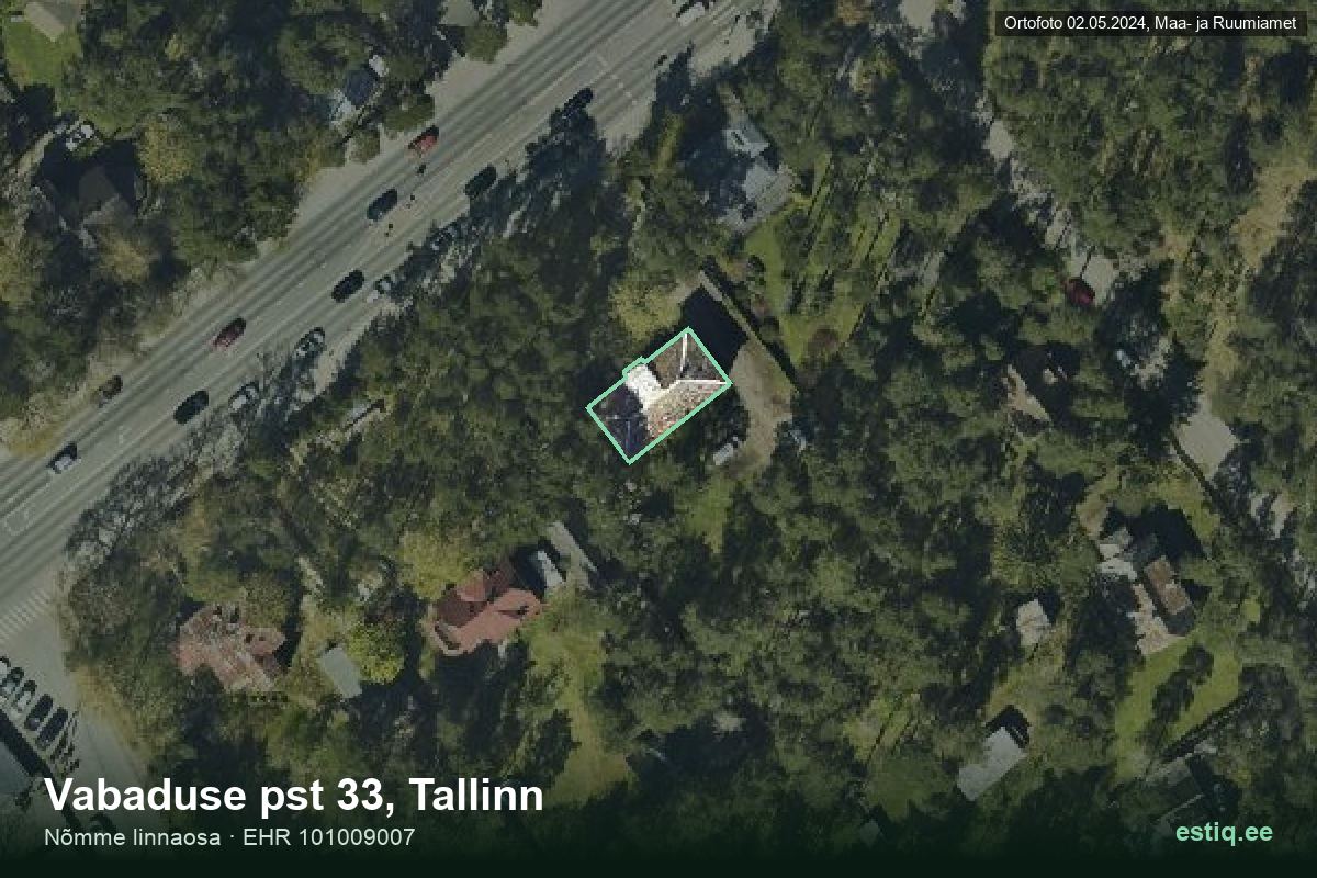 Vabaduse pst 33, Tallinn – аэрофото дома, контур по данным регистра строений (EHR)
