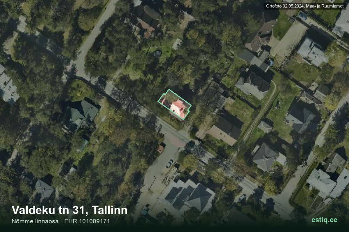 Valdeku tänav 31, Tallinn – hoone aerofoto, kontuur ehitisregistri (EHR) andmetest