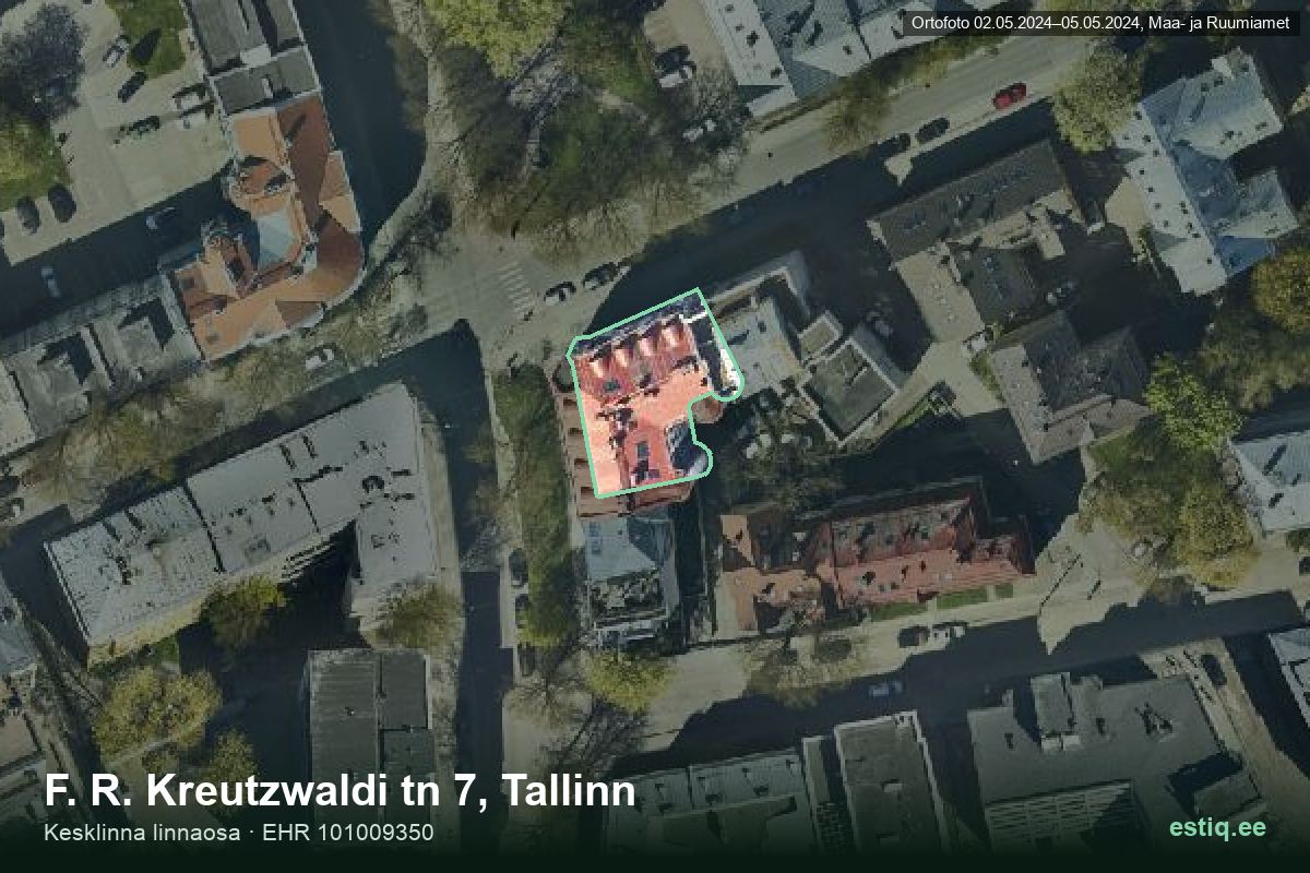 F. R. Kreutzwaldi tänav 7, Tallinn – hoone aerofoto, kontuur ehitisregistri (EHR) andmetest
