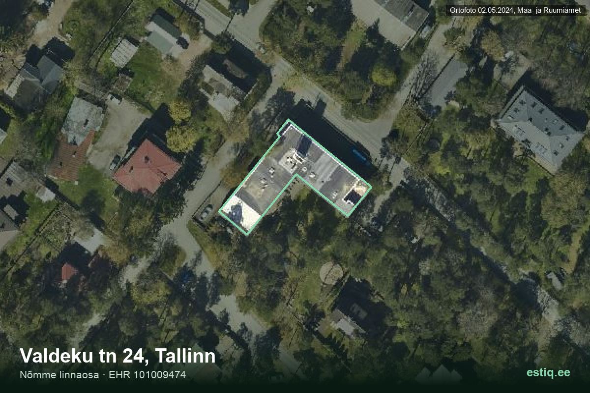 Valdeku tänav 24, Tallinn – hoone aerofoto, kontuur ehitisregistri (EHR) andmetest