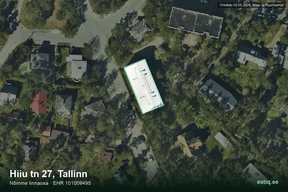 Hiiu tänav 27, Tallinn – hoone aerofoto, kontuur ehitisregistri (EHR) andmetest