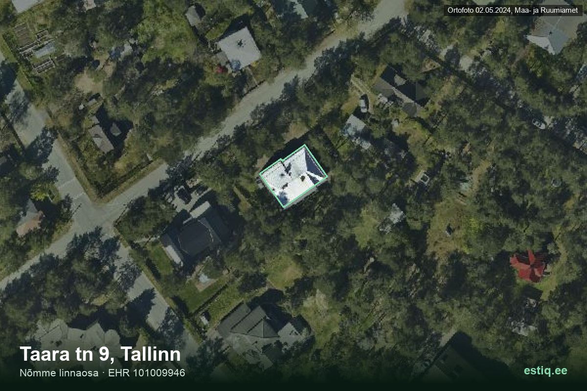 Taara tänav 9, Tallinn – аэрофото дома, контур по данным регистра строений (EHR)