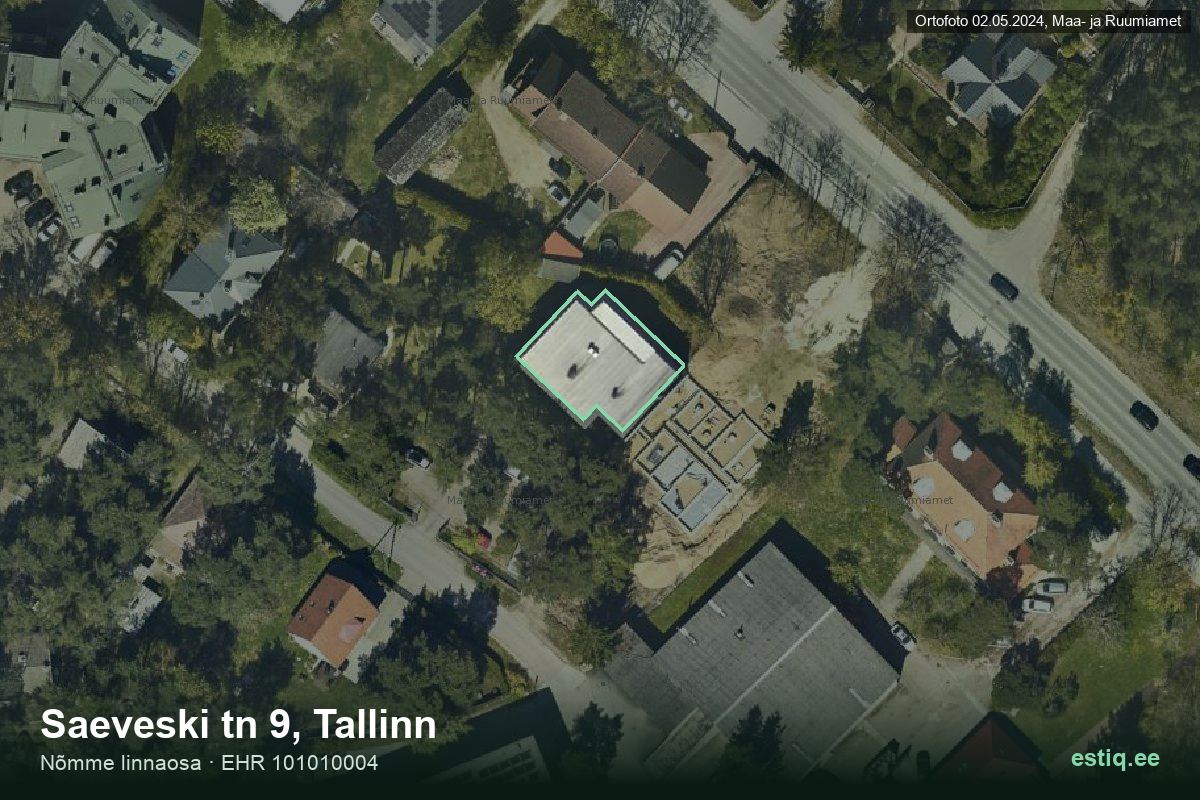 Saeveski tänav 9, Tallinn – аэрофото дома, контур по данным регистра строений (EHR)