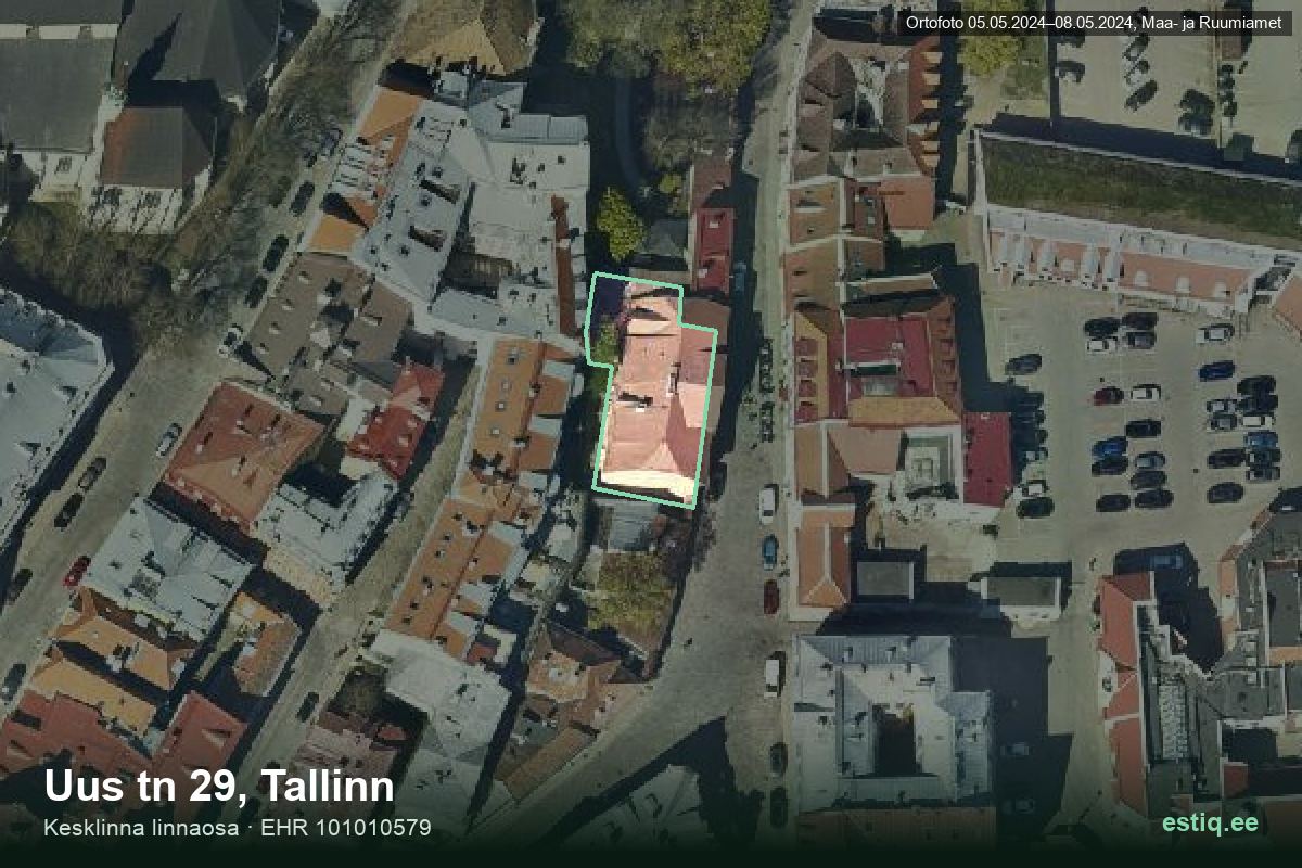 Uus tänav 29, Tallinn – ilmakuva rakennuksesta, ääriviiva rakennusrekisteristä (EHR)