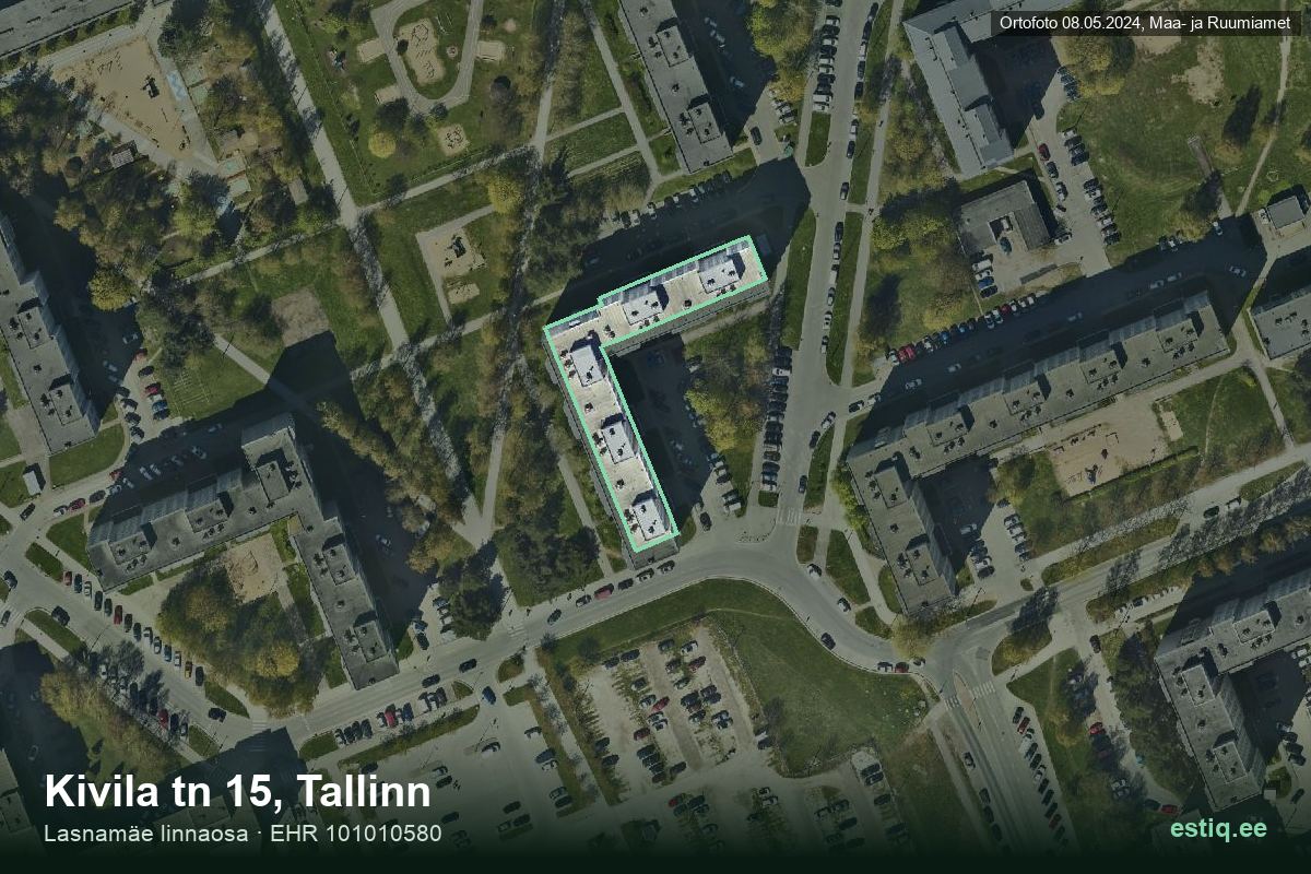 Kivila tänav 15, Tallinn – hoone aerofoto, kontuur ehitisregistri (EHR) andmetest
