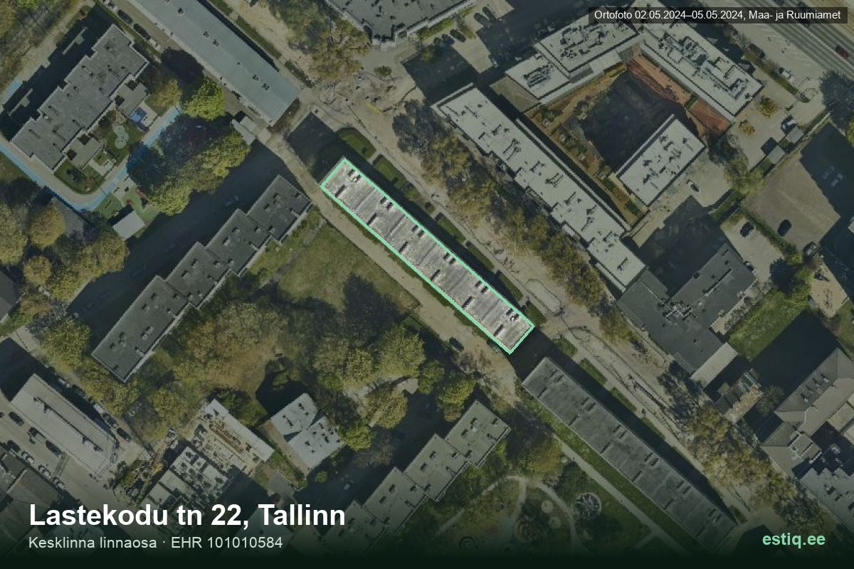 Lastekodu tänav 22, Tallinn – ilmakuva rakennuksesta, ääriviiva rakennusrekisteristä (EHR)