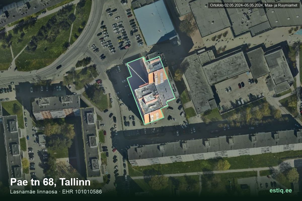 Pae tänav 68, Tallinn – hoone aerofoto, kontuur ehitisregistri (EHR) andmetest