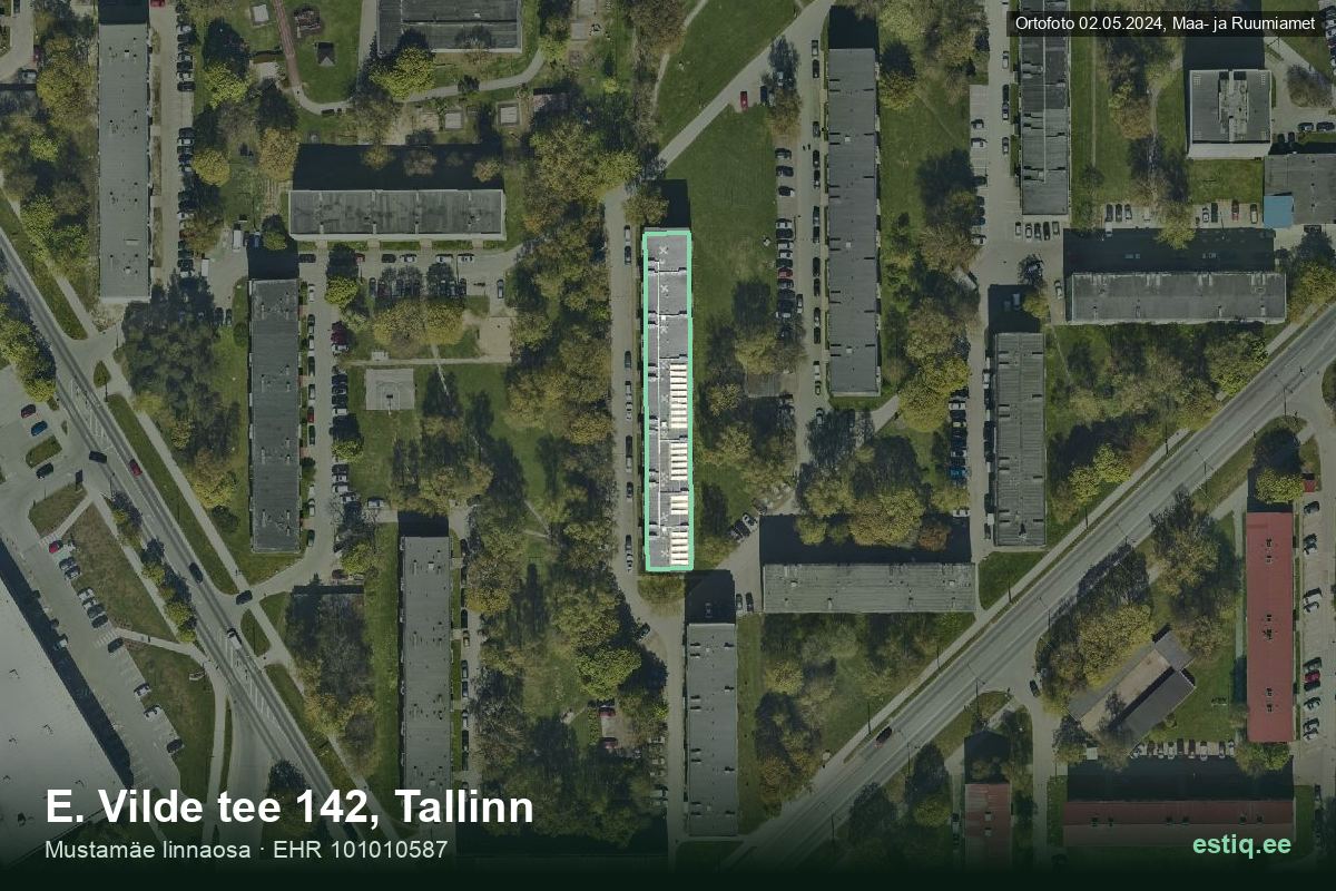 E. Vilde tee 142, Tallinn – аэрофото дома, контур по данным регистра строений (EHR)