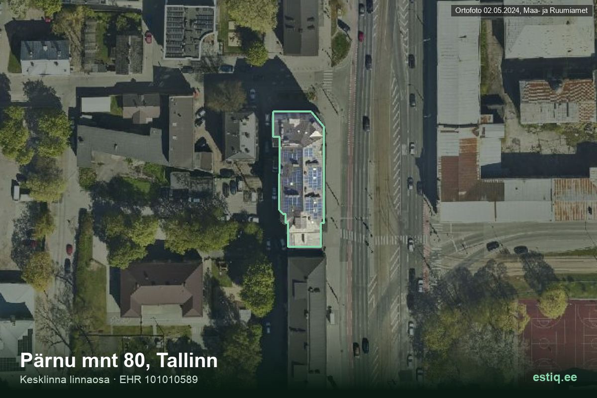 Pärnu mnt 80, Tallinn – hoone aerofoto, kontuur ehitisregistri (EHR) andmetest