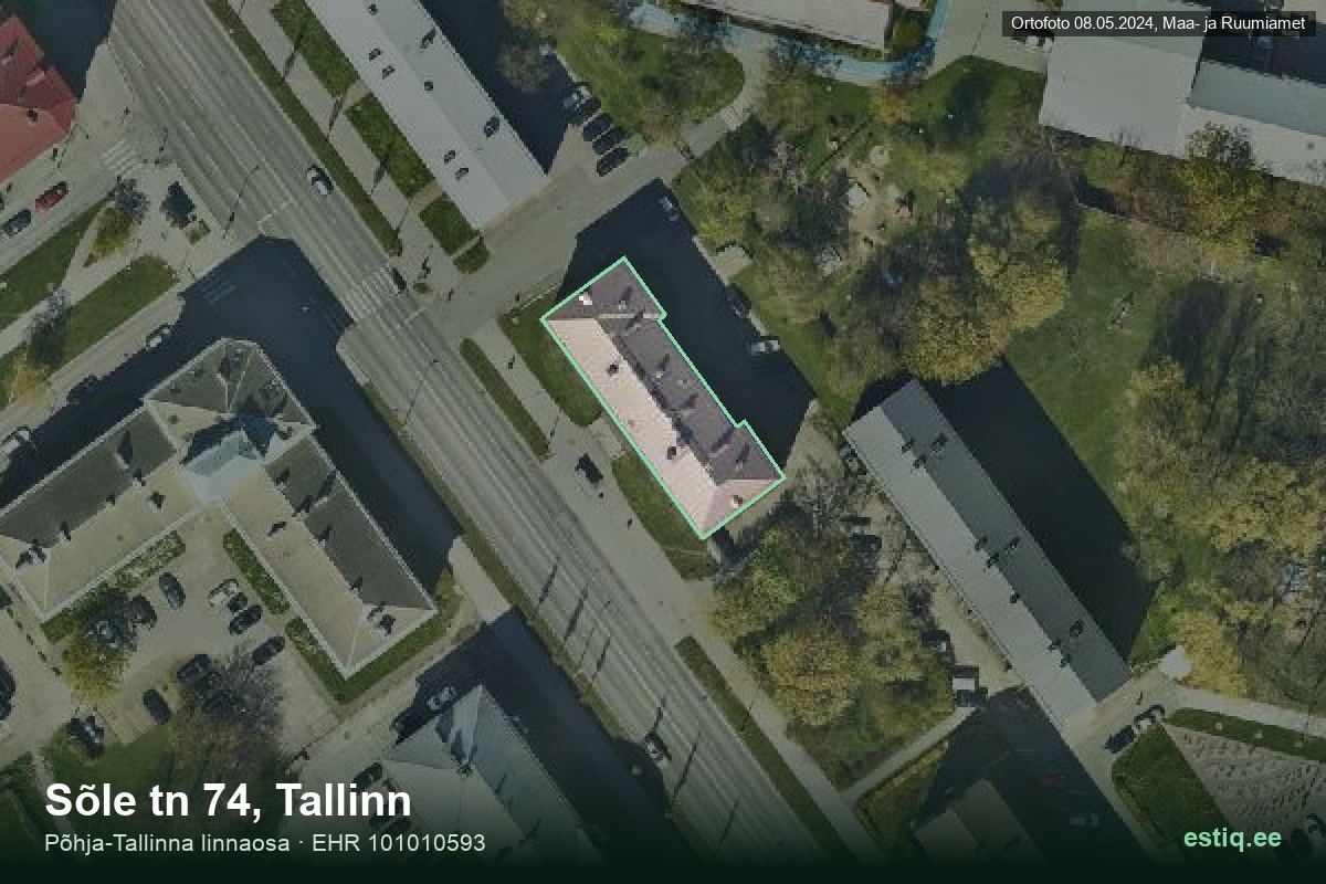 Sõle tänav 74, Tallinn – hoone aerofoto, kontuur ehitisregistri (EHR) andmetest