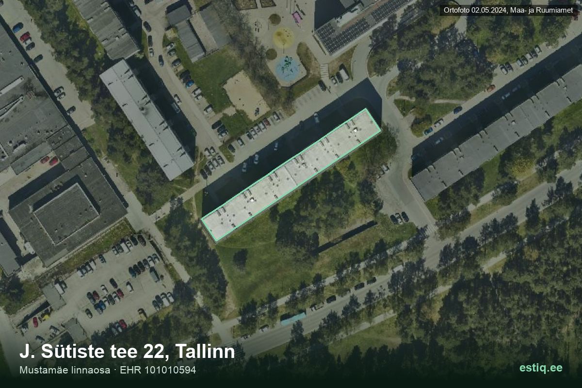 J. Sütiste tee 22, Tallinn – hoone aerofoto, kontuur ehitisregistri (EHR) andmetest