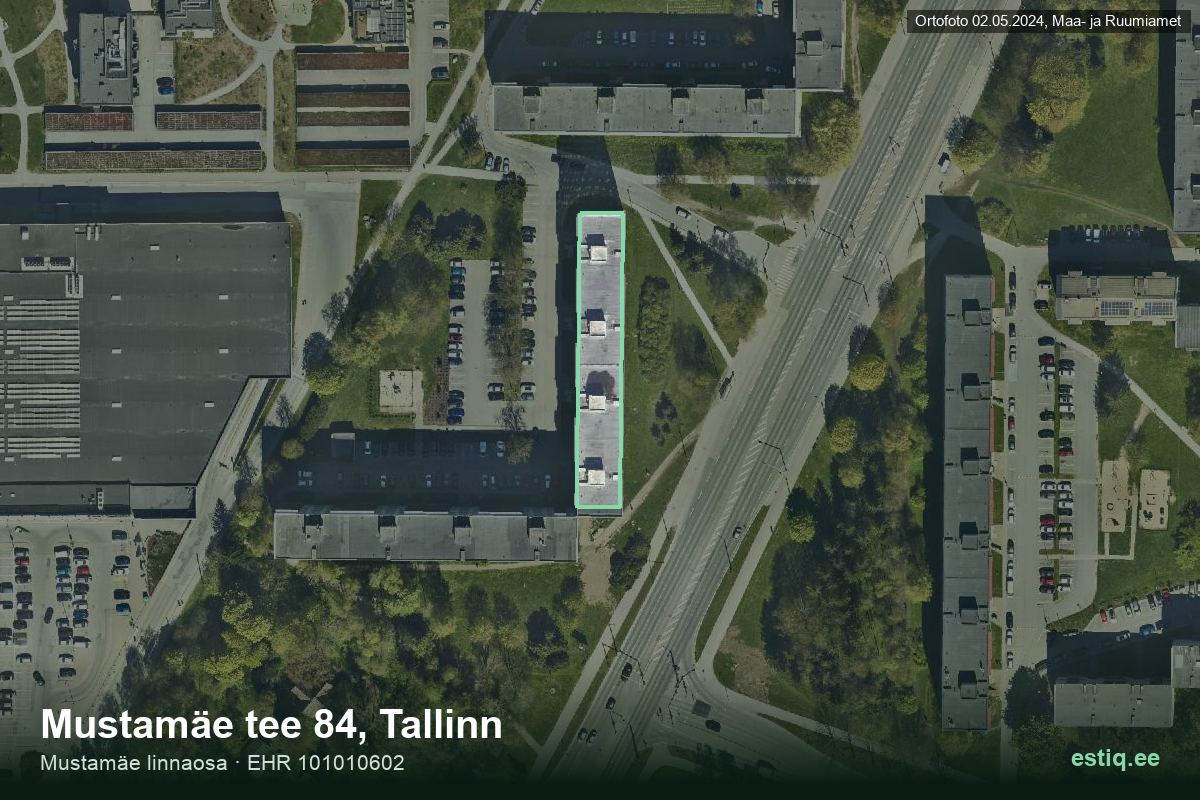 Mustamäe tee 84, Tallinn – hoone aerofoto, kontuur ehitisregistri (EHR) andmetest