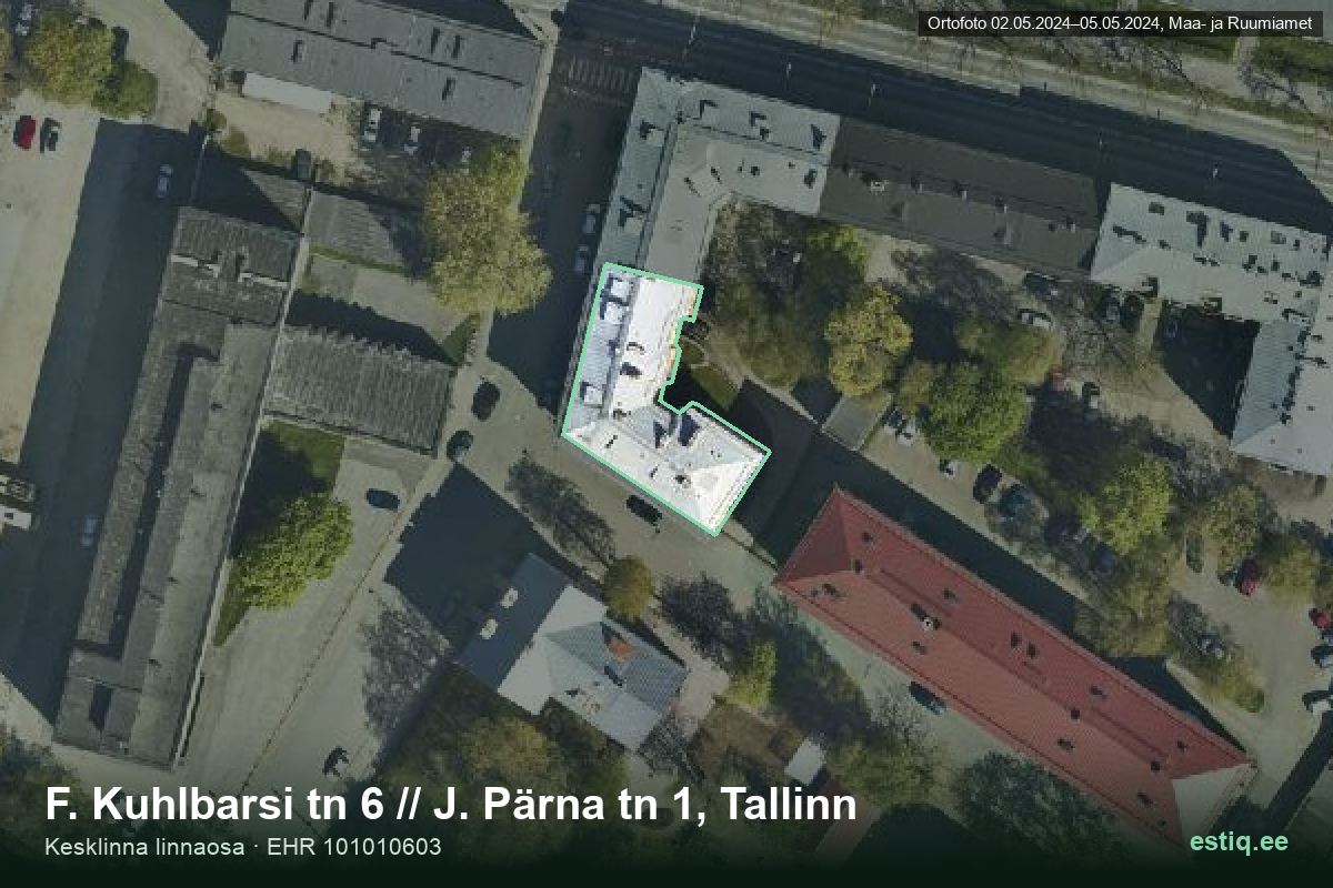 F. Kuhlbarsi tänav 6, Tallinn – aerial photo of the building, outline from the Building Register (EHR)