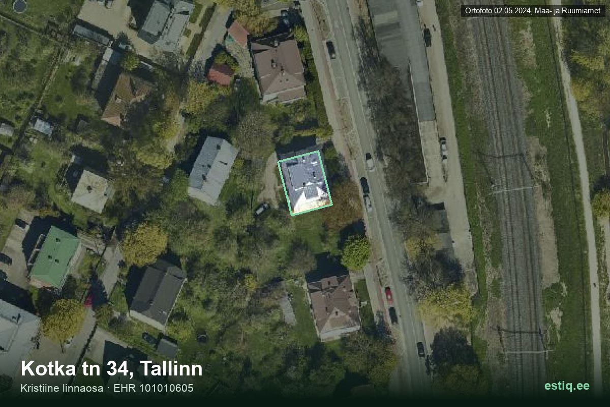 Kotka tänav 34, Tallinn – hoone aerofoto, kontuur ehitisregistri (EHR) andmetest