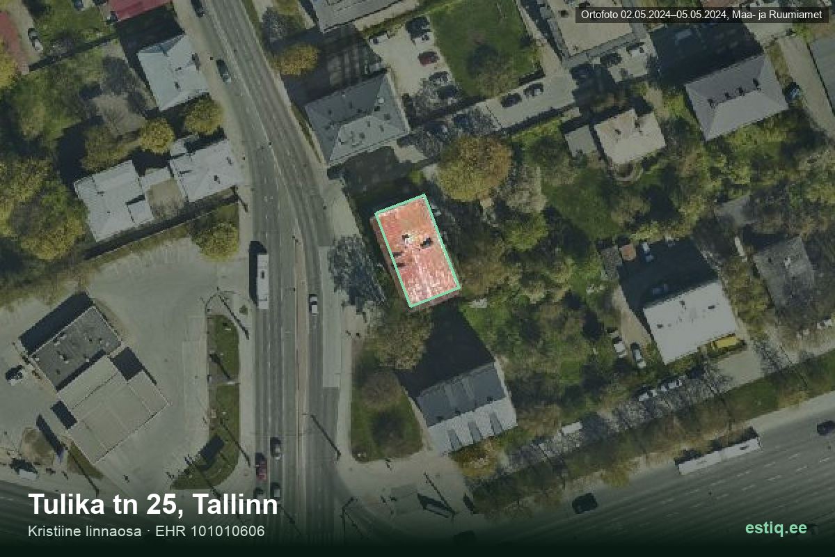 Tulika tänav 25, Tallinn – hoone aerofoto, kontuur ehitisregistri (EHR) andmetest