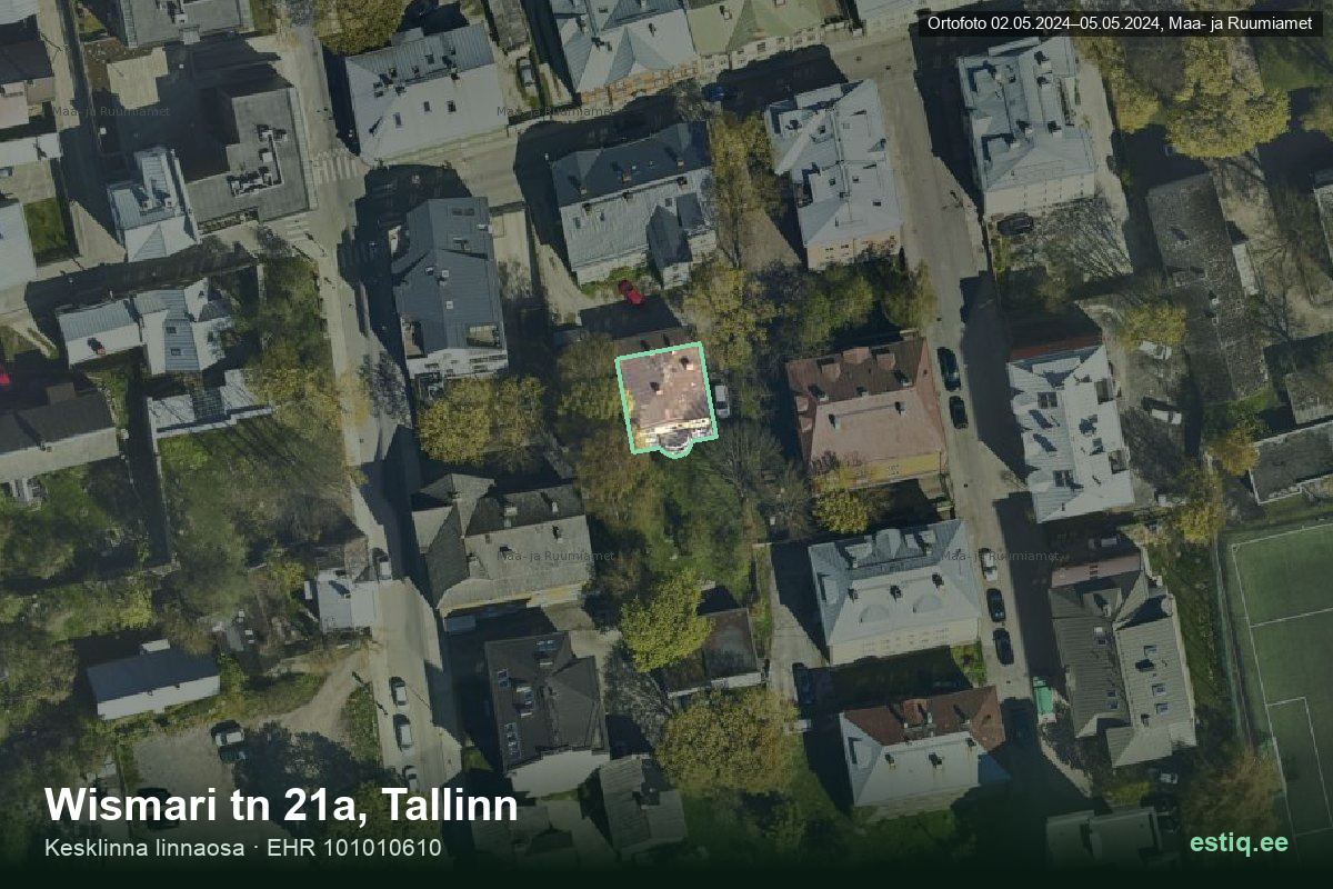 Wismari tänav 21a, Tallinn – аэрофото дома, контур по данным регистра строений (EHR)