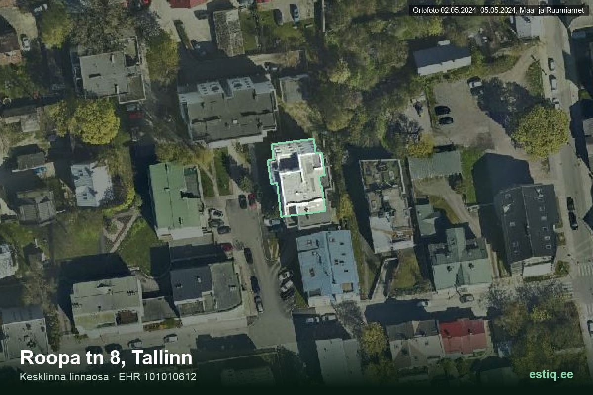 Roopa tänav 8, Tallinn – ilmakuva rakennuksesta, ääriviiva rakennusrekisteristä (EHR)