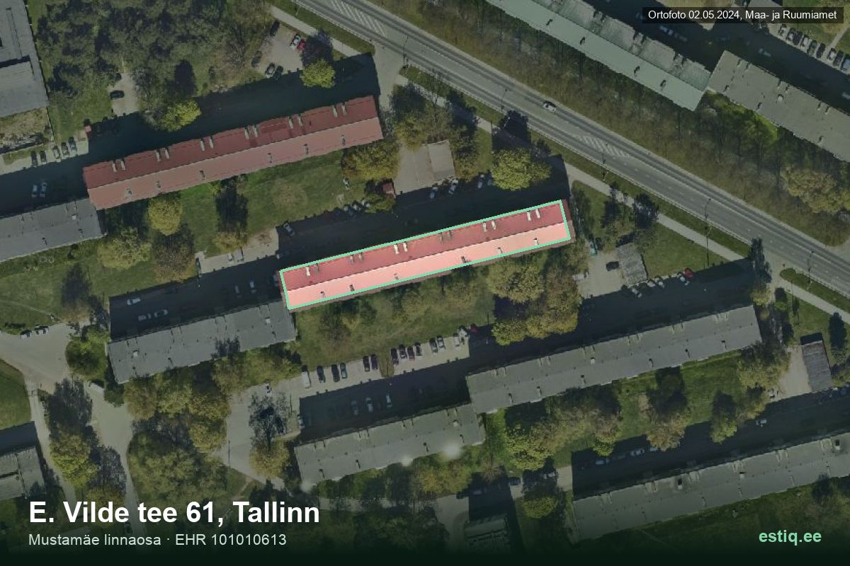 E. Vilde tee 61, Tallinn – hoone aerofoto, kontuur ehitisregistri (EHR) andmetest