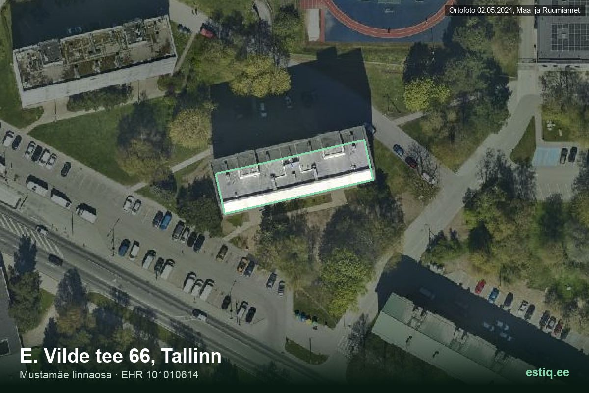 E. Vilde tee 66, Tallinn – hoone aerofoto, kontuur ehitisregistri (EHR) andmetest