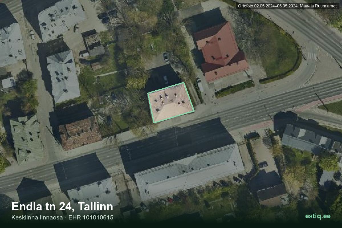 Endla tänav 24, Tallinn – hoone aerofoto, kontuur ehitisregistri (EHR) andmetest