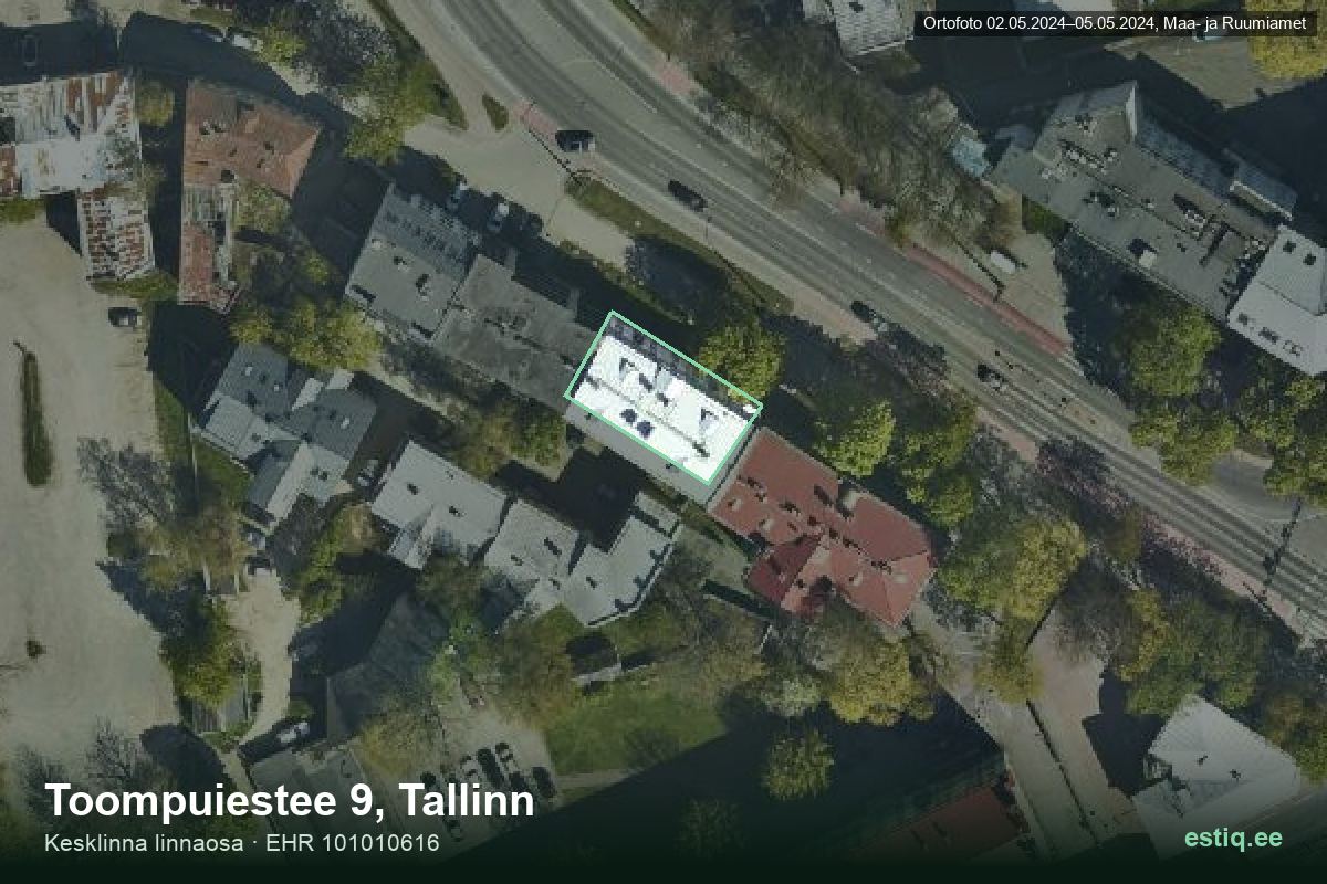 Toompuiestee 9, Tallinn – аэрофото дома, контур по данным регистра строений (EHR)