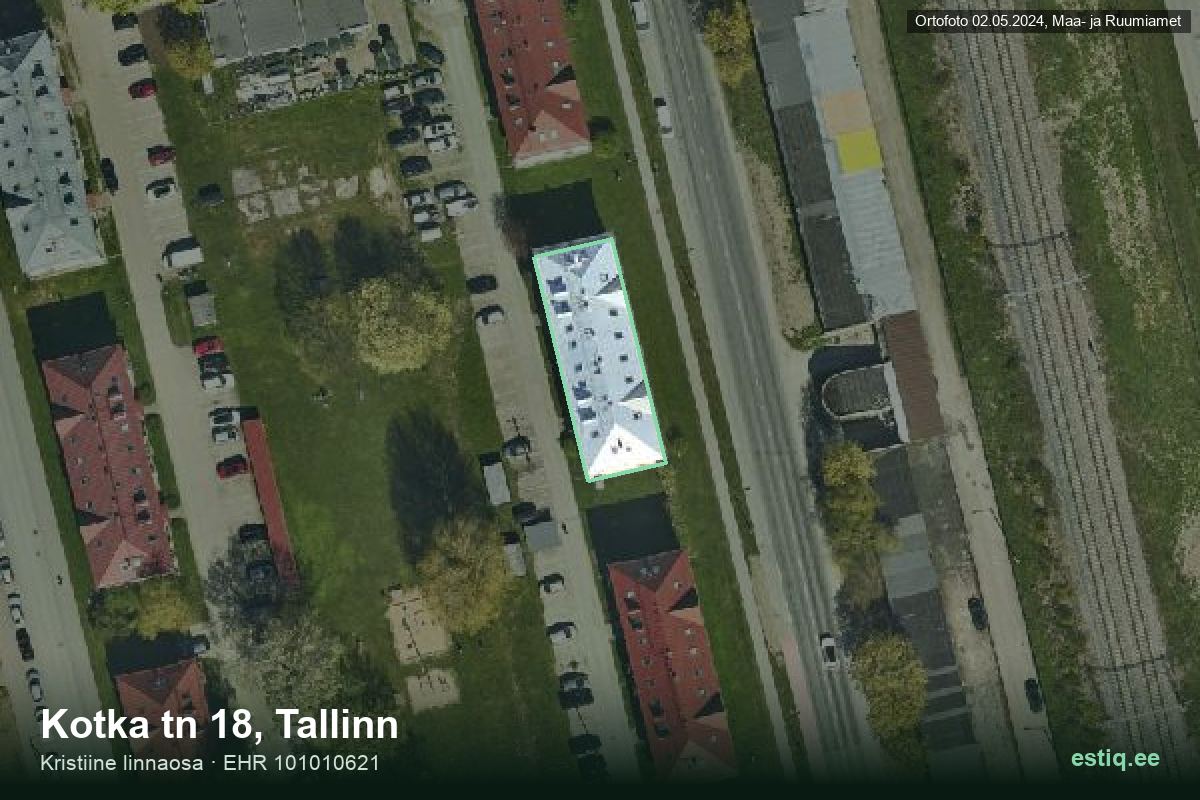 Kotka tänav 18, Tallinn – hoone aerofoto, kontuur ehitisregistri (EHR) andmetest