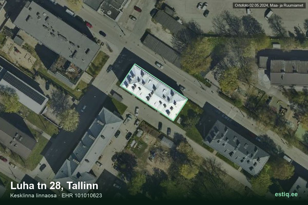 Luha tänav 28, Tallinn – hoone aerofoto, kontuur ehitisregistri (EHR) andmetest