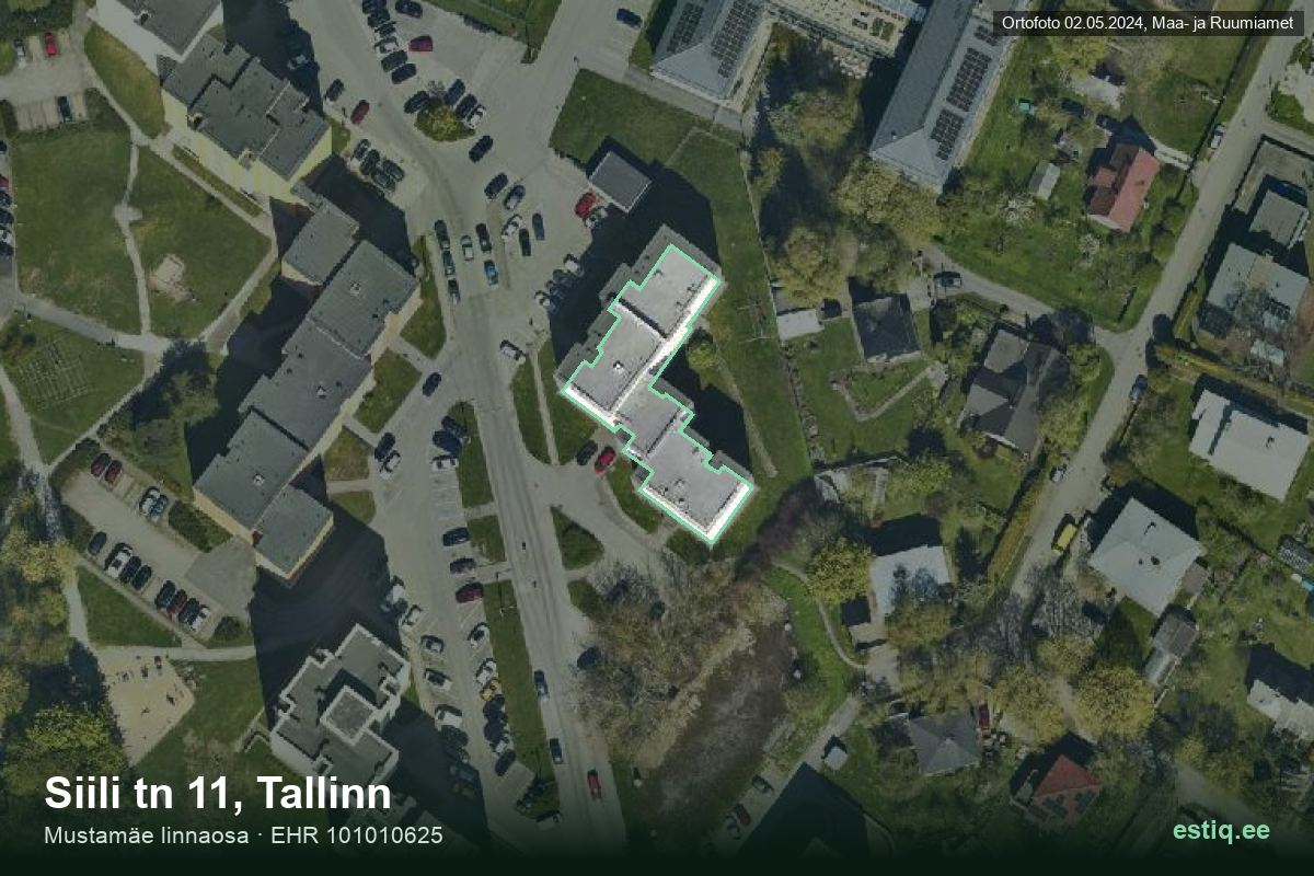 Siili tänav 11, Tallinn – hoone aerofoto, kontuur ehitisregistri (EHR) andmetest