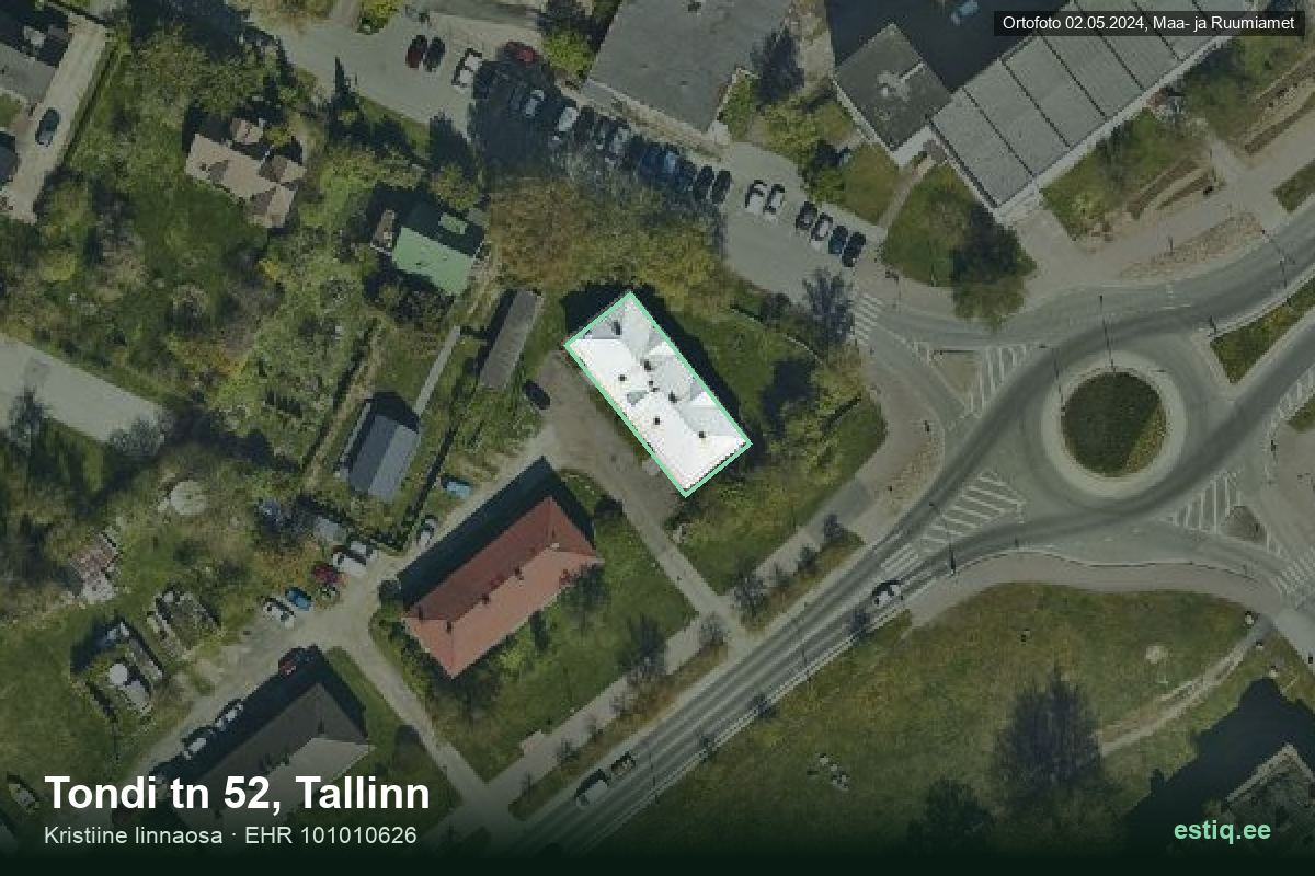 Tondi tänav 52, Tallinn – hoone aerofoto, kontuur ehitisregistri (EHR) andmetest