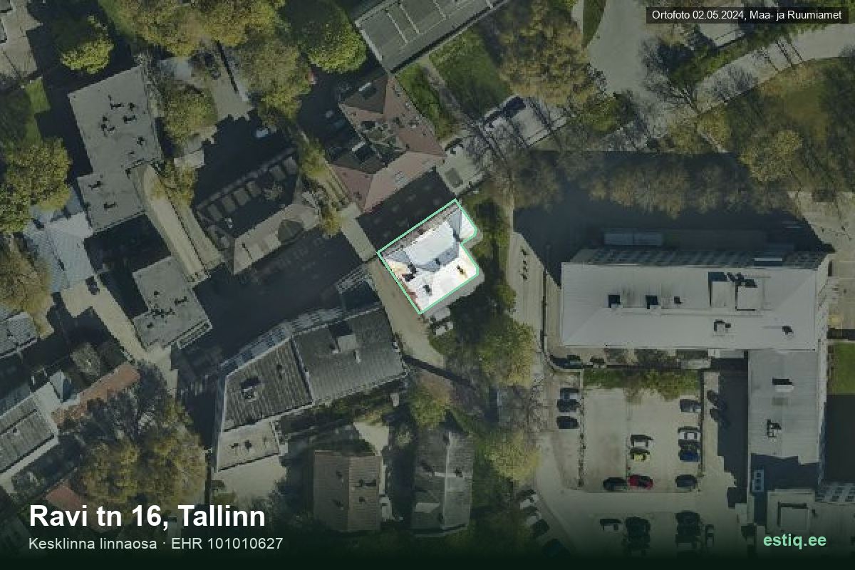 Ravi tänav 16, Tallinn – аэрофото дома, контур по данным регистра строений (EHR)
