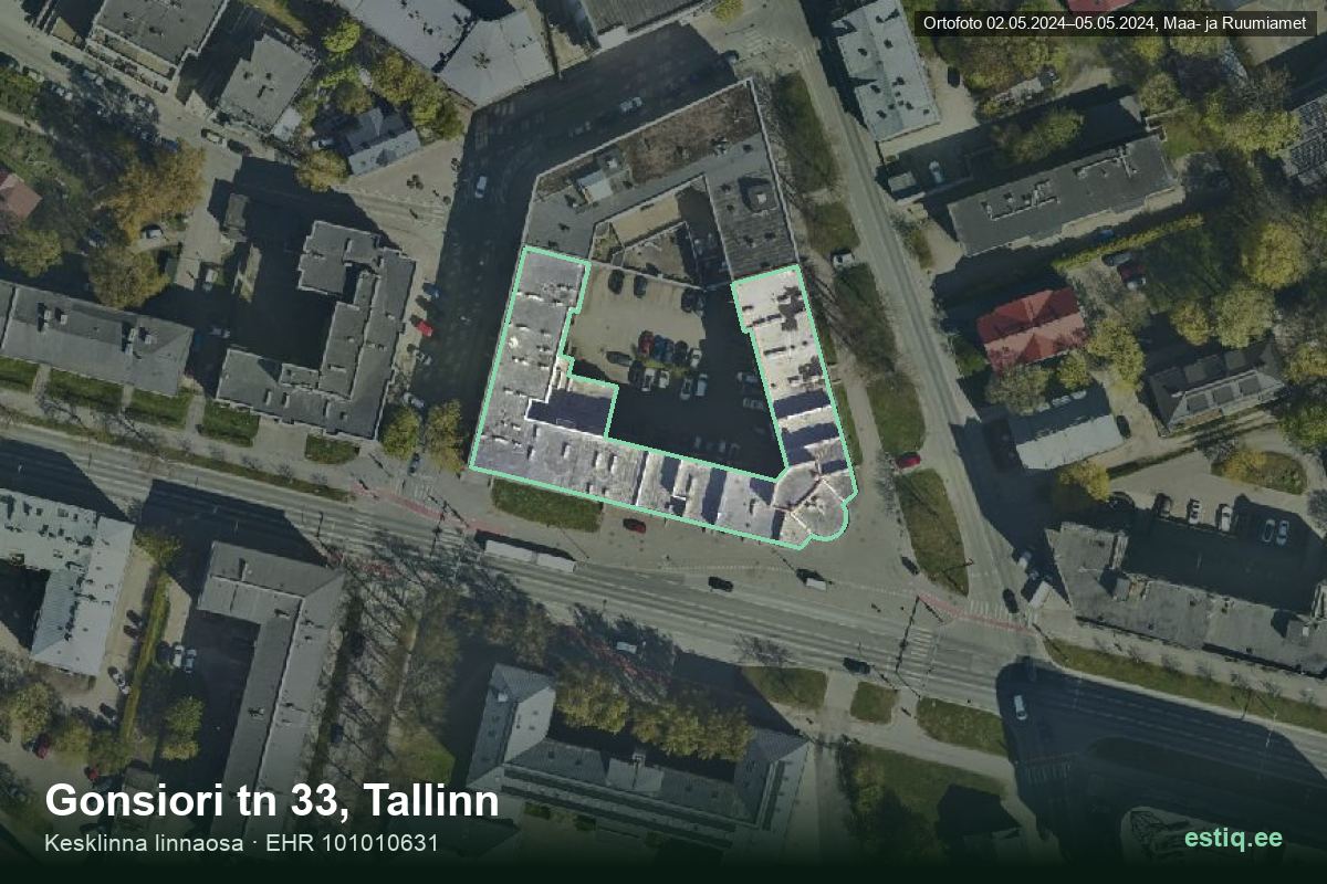 Gonsiori tänav 33, Tallinn – hoone aerofoto, kontuur ehitisregistri (EHR) andmetest