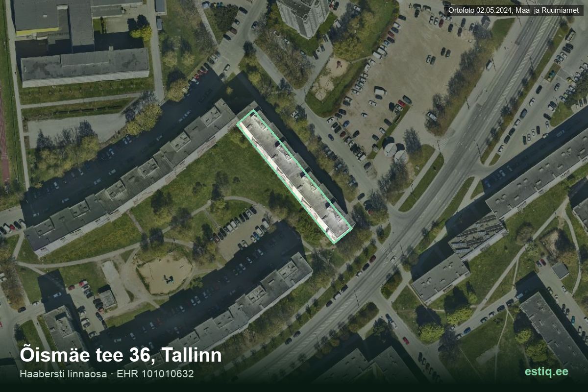 Õismäe tee 36, Tallinn – hoone aerofoto, kontuur ehitisregistri (EHR) andmetest