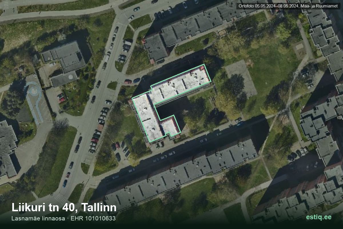 Liikuri tänav 40, Tallinn – hoone aerofoto, kontuur ehitisregistri (EHR) andmetest