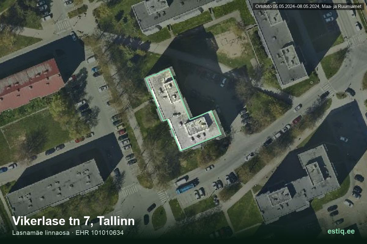 Vikerlase tänav 7, Tallinn – ilmakuva rakennuksesta, ääriviiva rakennusrekisteristä (EHR)