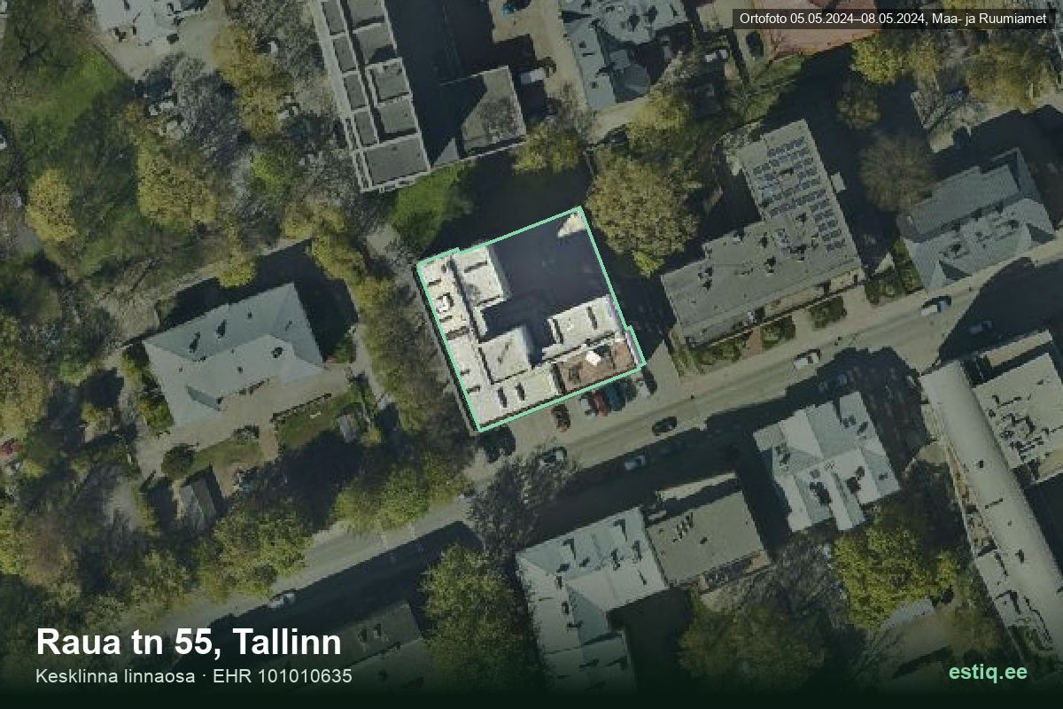 Raua tänav 55, Tallinn – hoone aerofoto, kontuur ehitisregistri (EHR) andmetest