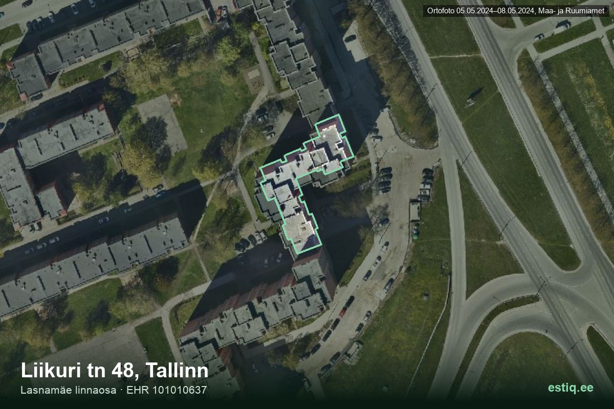 Liikuri tänav 48, Tallinn – hoone aerofoto, kontuur ehitisregistri (EHR) andmetest