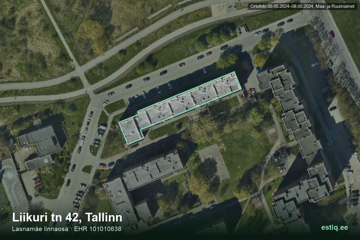 Liikuri tänav 42, Tallinn – hoone aerofoto, kontuur ehitisregistri (EHR) andmetest