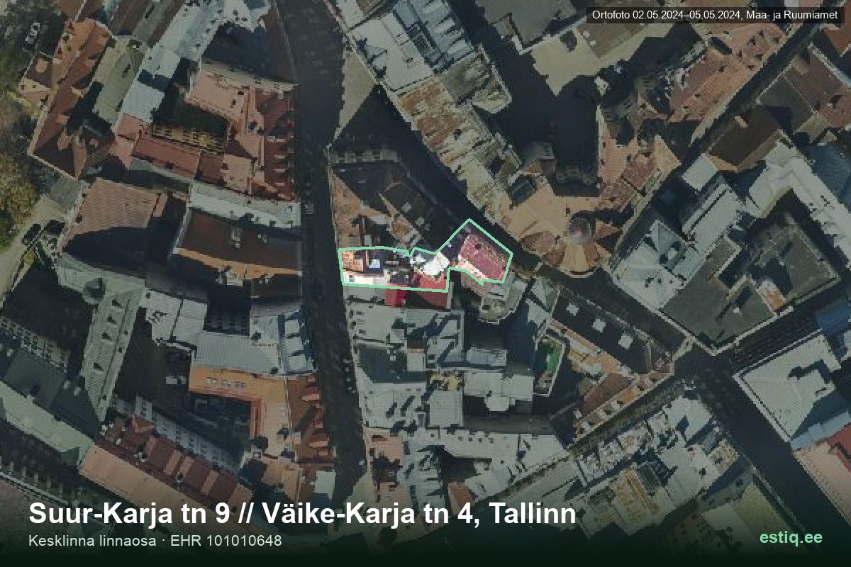 Suur-Karja tänav 9, Tallinn – ilmakuva rakennuksesta, ääriviiva rakennusrekisteristä (EHR)