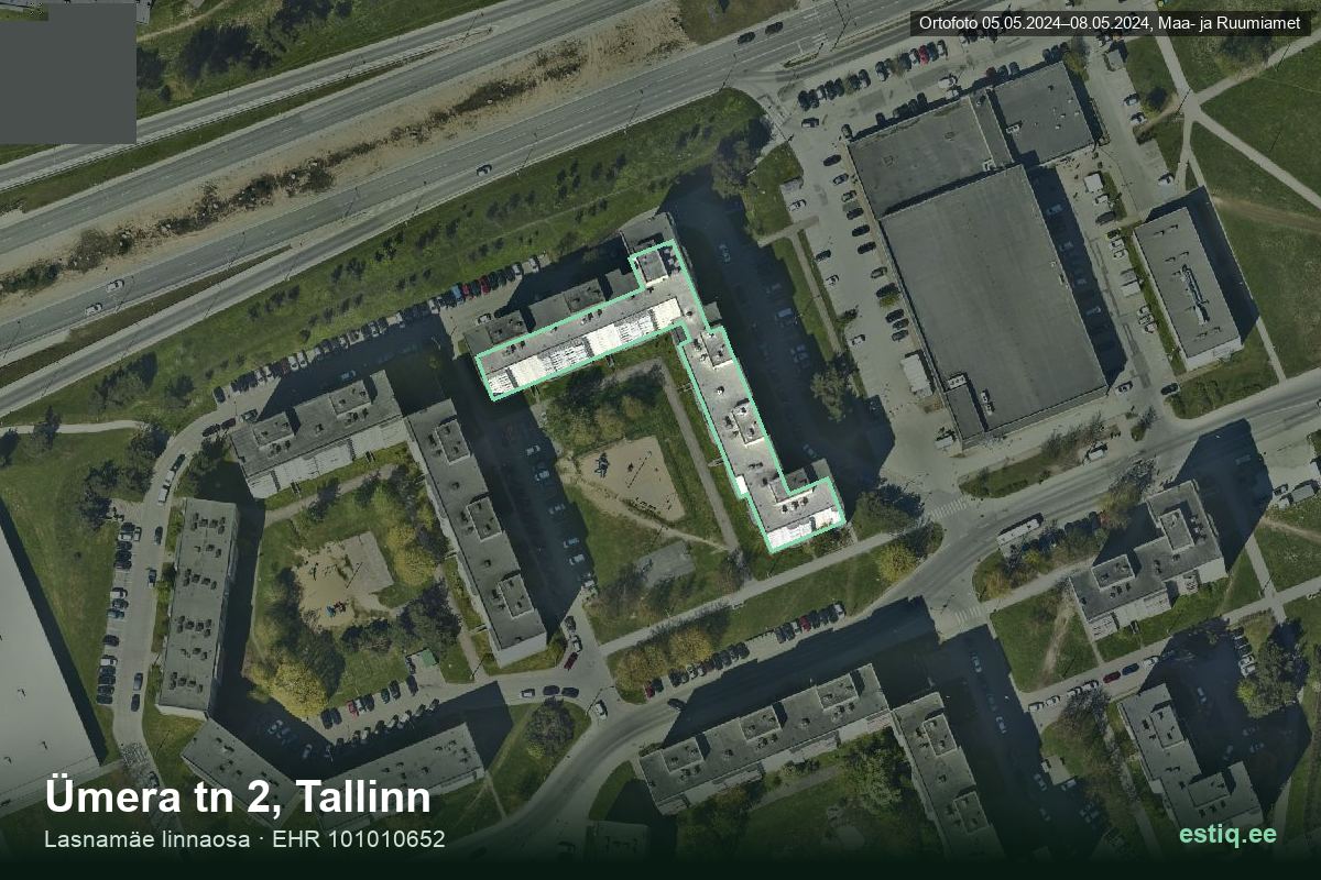 Ümera tänav 2, Tallinn – hoone aerofoto, kontuur ehitisregistri (EHR) andmetest