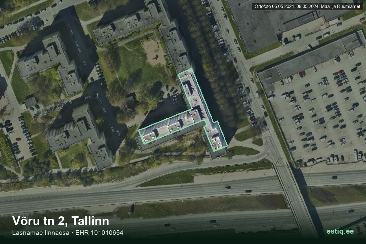 Võru tänav 2, Tallinn – hoone aerofoto, kontuur ehitisregistri (EHR) andmetest