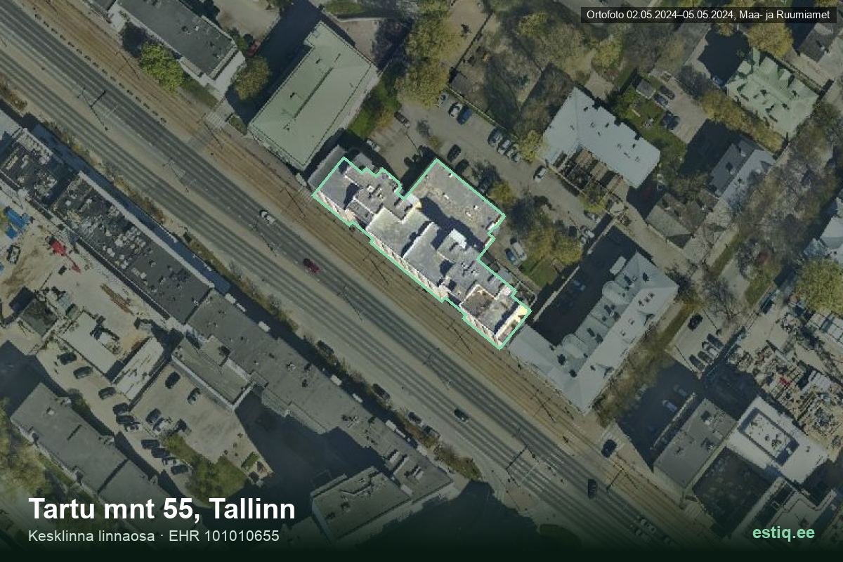 Tartu mnt 55, Tallinn – aerial photo of the building, outline from the Building Register (EHR)