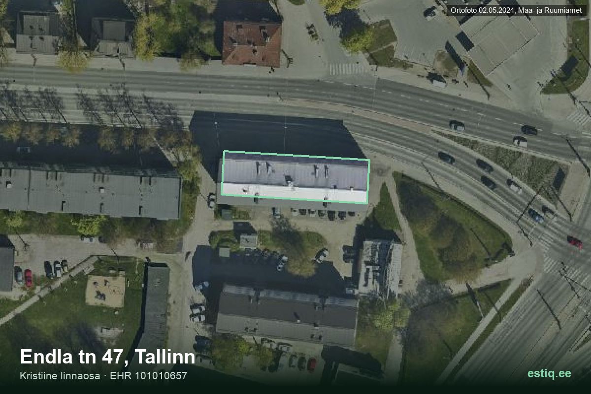 Endla tänav 47, Tallinn – hoone aerofoto, kontuur ehitisregistri (EHR) andmetest