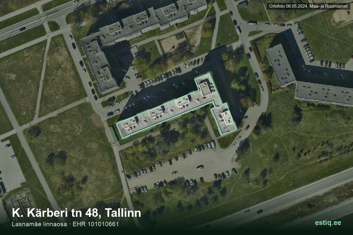 Kärberi tänav 48, Tallinn – hoone aerofoto, kontuur ehitisregistri (EHR) andmetest