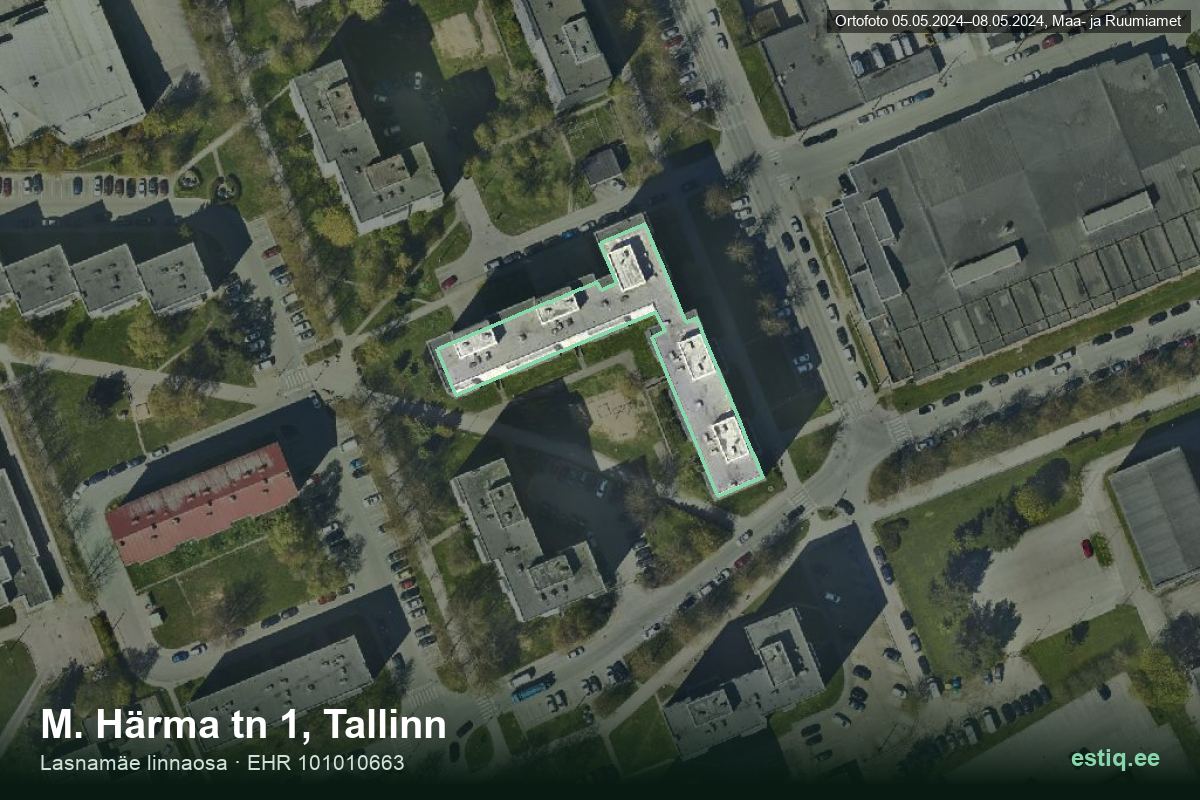 M. Härma tänav 1, Tallinn – hoone aerofoto, kontuur ehitisregistri (EHR) andmetest