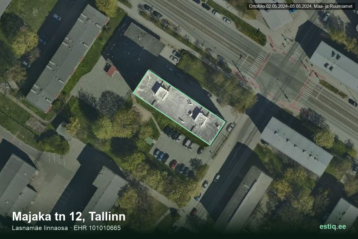 Majaka tänav 12, Tallinn – hoone aerofoto, kontuur ehitisregistri (EHR) andmetest
