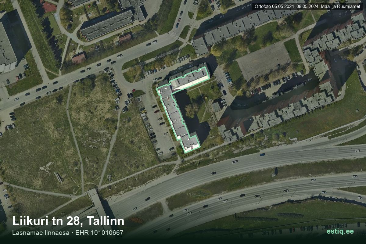 Liikuri tänav 28, Tallinn – hoone aerofoto, kontuur ehitisregistri (EHR) andmetest