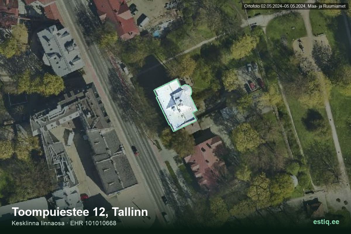 Toompuiestee 12, Tallinn – hoone aerofoto, kontuur ehitisregistri (EHR) andmetest