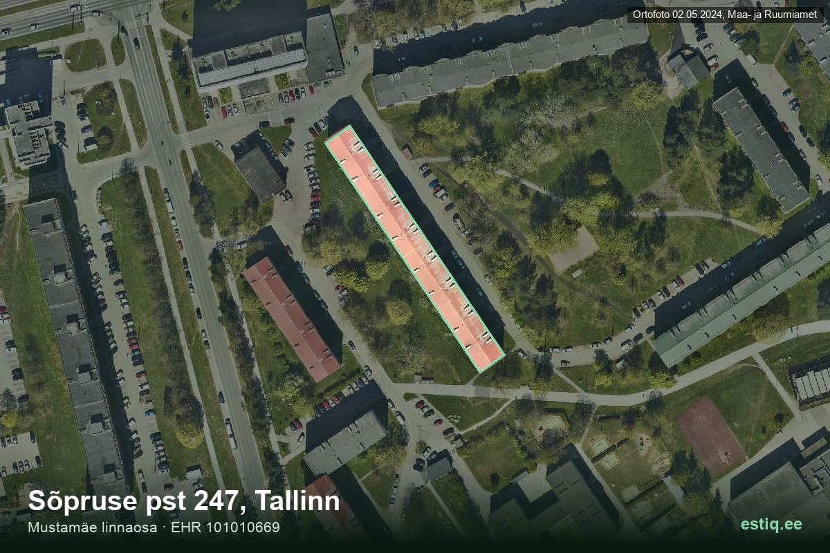 Sõpruse pst 247, Tallinn – aerial photo of the building, outline from the Building Register (EHR)