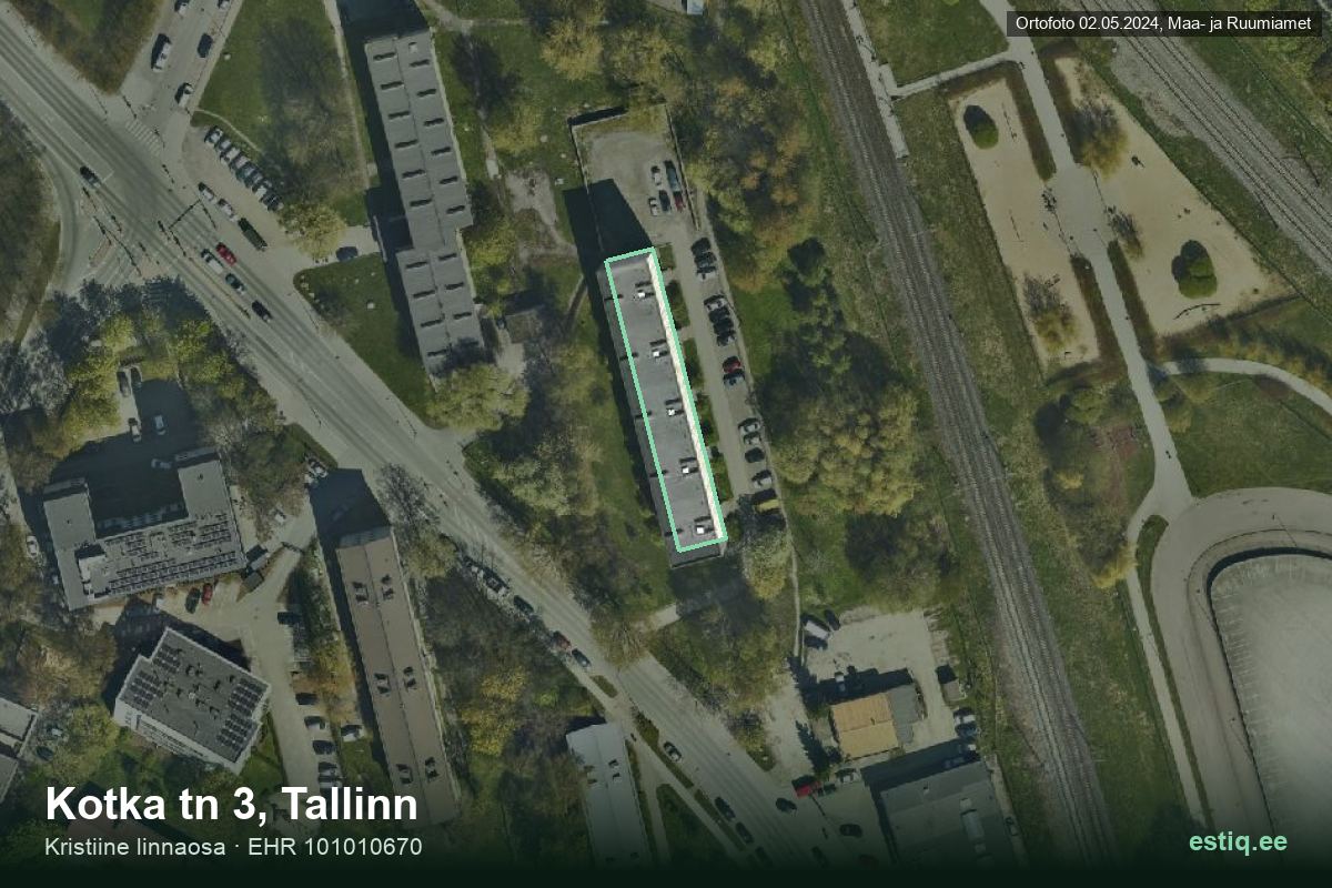 Kotka tänav 3, Tallinn – hoone aerofoto, kontuur ehitisregistri (EHR) andmetest